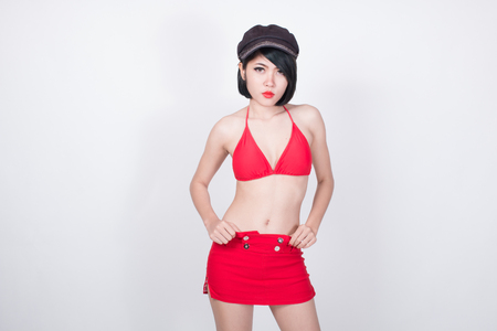 Beautiful slim body of woman in studioの写真素材
