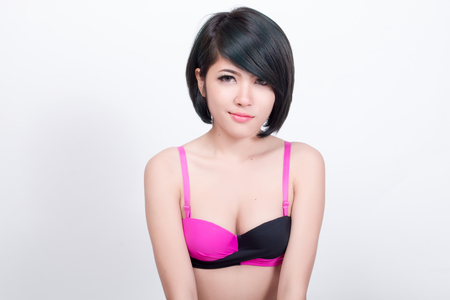 Beautiful slim body of woman in studioの写真素材