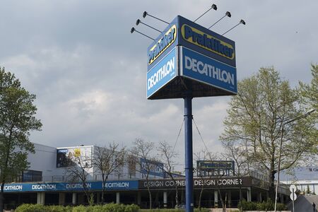 Varna, Bulgaria - May 05, 2015: Logos of Praktiker and Deichmann. Praktiker was a hypermarket chain filed for insolvency in 2013. The Deichmann is a major German shoe and sportswear retail chain.のeditorial素材