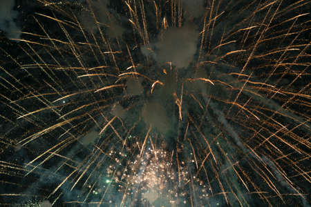 Fireworks light up the sky black background