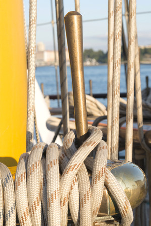 sailing vessel rigging and winded ropesの写真素材