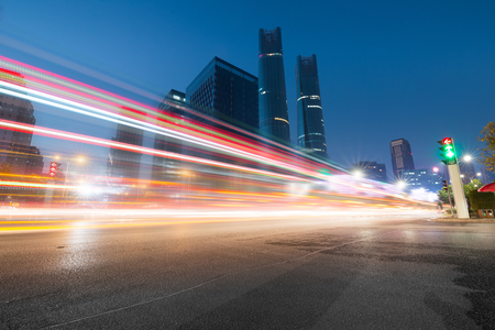 Traffic at night in Hong Kongの写真素材