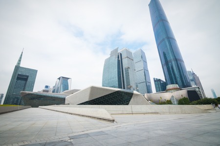 Empty floor with modern skyline and buildingsのeditorial素材