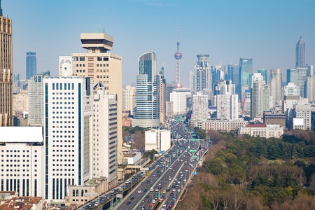 elevated road junction panorama in shanghai at dusk,Chinaの写真素材