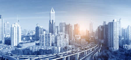 overlooking the vehicle motion blur on shanghai elevated road junction and interchange overpass