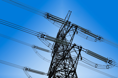 high voltage post.High-voltage tower sky background.の写真素材