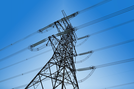 high voltage post.High-voltage tower sky background.の写真素材
