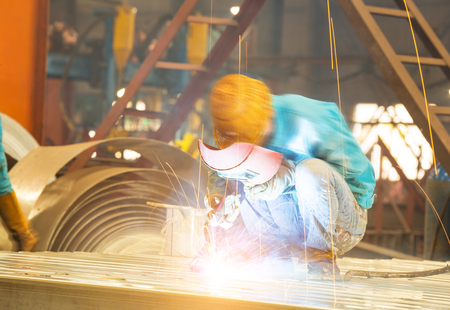 Sparks from the cutting of steel producedの写真素材
