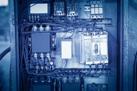 Telecommunications distribution box close-up, crowded lines.の写真素材