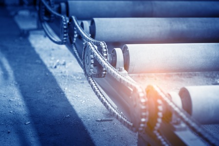 Detail of chain of roller conveyor - Shallow DOF