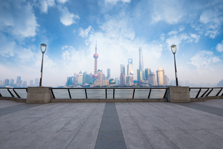 Shanghai Empty square with skyline and modern buildings,Chinaの写真素材