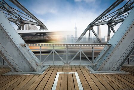 traffic through bridge with blur trailの写真素材