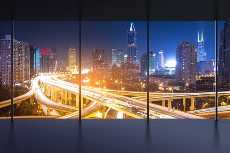 elevated road junction panorama in shanghai at dusk,Chinaの写真素材