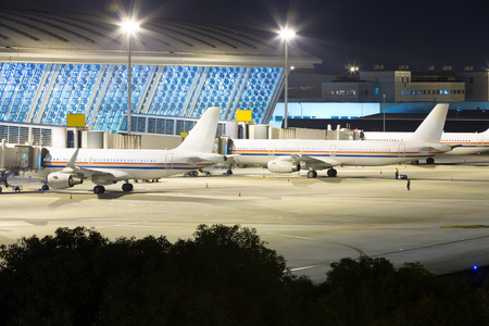 Airport with many airplanesのeditorial素材