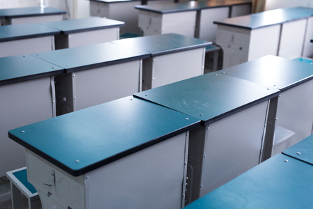 Empty classroom with chairs and desks.の写真素材