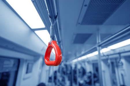 Handles for standing passenger in electric train.の写真素材