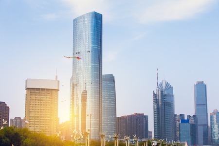 Hangzhou, Zhejiang, China, leisure and high-rise buildings of the public.の写真素材