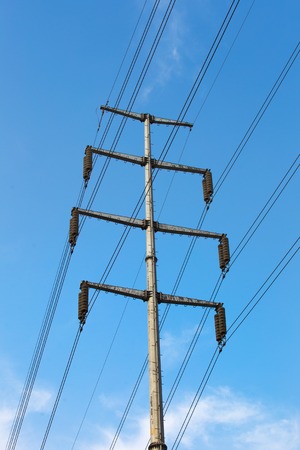 Large view on the powerlines on the fieldの写真素材
