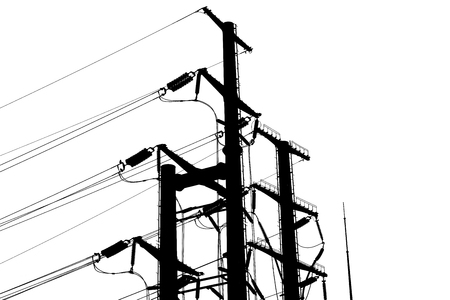 Electricity pylon isolated on whiteの写真素材