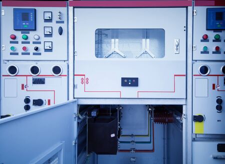 Industrial electrical energy distribution substation.の写真素材
