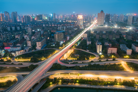 city highway interchange in shanghai on traffic rush hourの写真素材