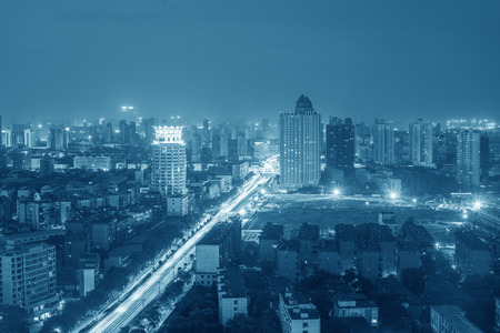 city highway interchange in shanghai on traffic rush hourの写真素材