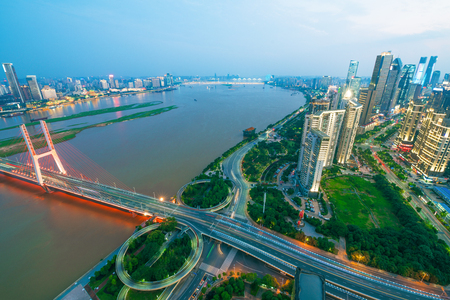 Asia's largest across the rivers in Shanghai landmarks a spiral bridge at nightのeditorial素材