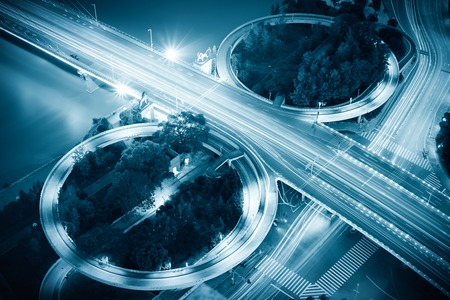 Overpass of the light trails, beautiful curves.の写真素材