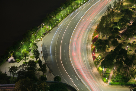 Overpass of the light trails, beautiful curves.の写真素材