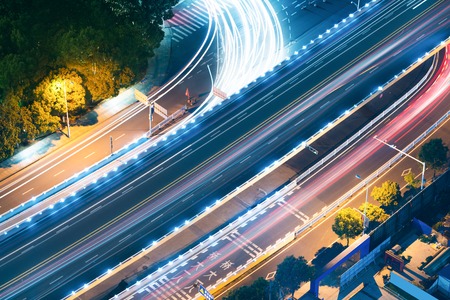 Overpass of the light trails, beautiful curves.の写真素材