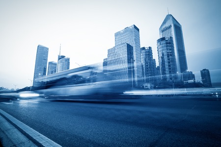 China Hangzhou modern architecture, motion blur car.の写真素材