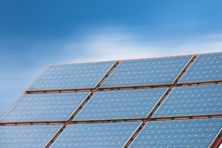 Solar Panels Against The Deep Blue Skyの写真素材