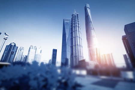 Shanghai world financial center skyscrapers in lujiazui groupの写真素材
