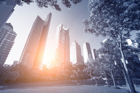 park in lujiazui financial centre, Shanghai, Chinaの写真素材