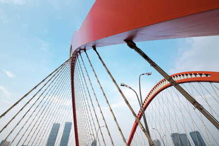 Steel construction of red bridgeの写真素材