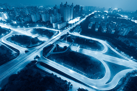 detail of traffic on chongqing caiyuanba overpass,blue toned image.のeditorial素材