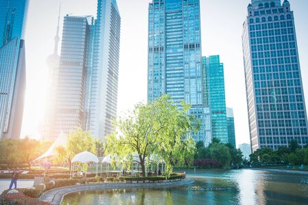 the modern building of the lujiazui financial centre in shanghai china.のeditorial素材