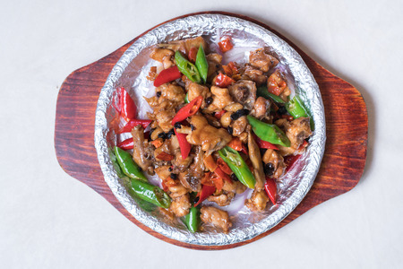 Asian food - chicken with vegetables and riceの写真素材