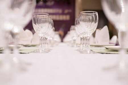 Empty glasses set in restaurant