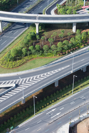 shanghai elevated road junction and interchange overpass at nightの写真素材