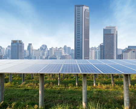 solar panels with the sunny sky. Blue solar panels. background of photovoltaic modules for renewable energy.の写真素材