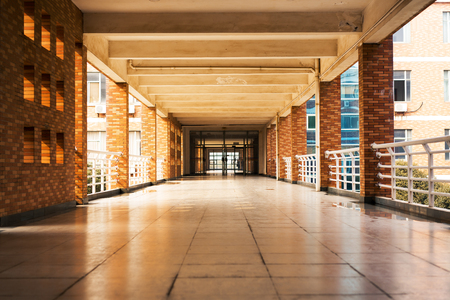 hotel walkway with light flareのeditorial素材