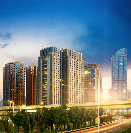 Hangzhou, Zhejiang, China, leisure and high-rise buildings of the public.の写真素材