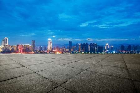 nigh scene of seoul from empty road near riverの写真素材