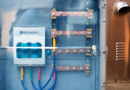 Electric control cabinet substation in a new factory plant.
