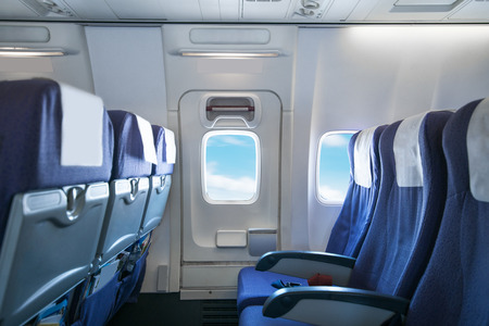 Empty aircraft seats and windows.のeditorial素材