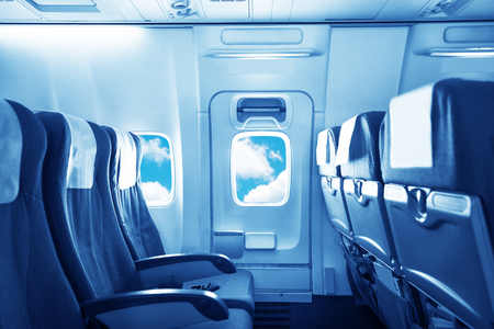 Empty aircraft seats and windows.のeditorial素材