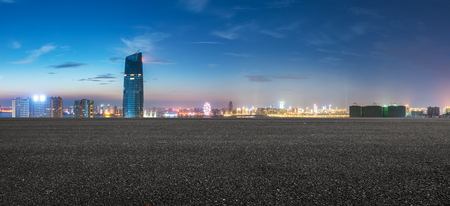 nigh scene of seoul from empty road near riverの写真素材