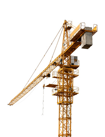 yellow hoisting crane isolate on white backgroundの写真素材
