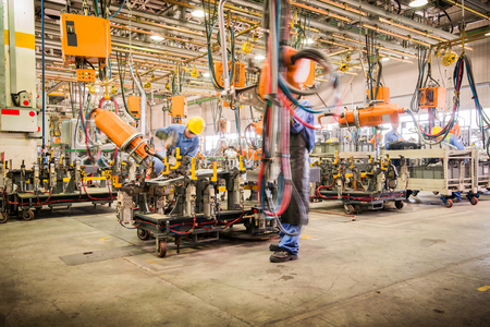 robots welding in a car factoryのeditorial素材